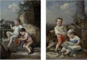 Soap Bubbles And Reading About Fashion: A Pair by Francois Louis Lanfant de Metz