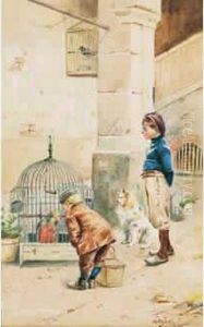 Deux Enfants Et Perroquet Deux Enfants Et Perroquet