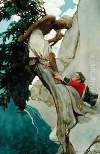 I Clutched at his Ankle, from Sinbad in Burrator by Arthur Quiller-Couch 1863-1944, published in Scribners Magazine, August 1902