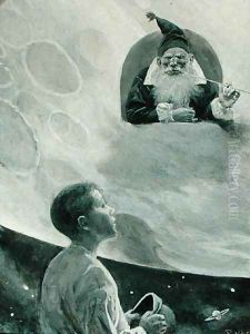 Suddenly a Half Door Opened and there Stood a Little Man, from The Garden Behind the Moon, published 1895 by Howard Pyle
