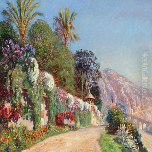 Southern Mountain Landscape With Colorful Flowers And Palms - view 1