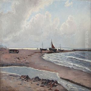 Beach Scene From Rageleje, Denmark by Olaf Viggo Peter Langer