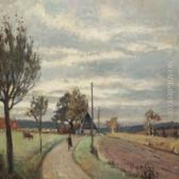 Landscape With Person On A Gravel Road At Skibstrup - view 1