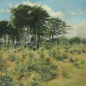 Forest Scenery With Boy Onadventure by Olaf Viggo Peter Langer