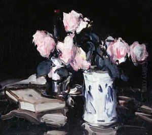 Pink Roses in Blue and White Vase, Black Background, c.1906 by Samuel John Peploe