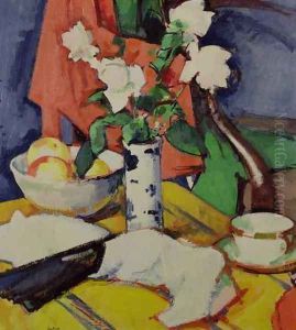 A Vase of Pink Roses by Samuel John Peploe