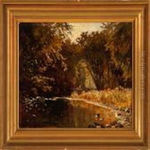 Stream In An Autumn Forest by Olaf Viggo Peter Langer