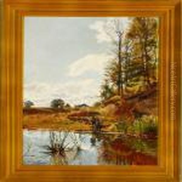 A Summer Landscape With Two Boys At A Lake - view 1