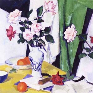Still LIfe with Pink and Red Roses in a Chinese Vase by Samuel John Peploe