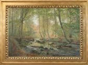 Danish Summer Forest With River by Olaf Viggo Peter Langer
