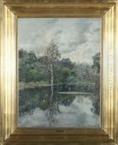 Landscape By A Forrest Lake. Signed Viggo Langer 1899 by Olaf Viggo Peter Langer