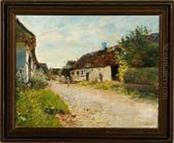 Danish Village Street With Playing Children - view 1