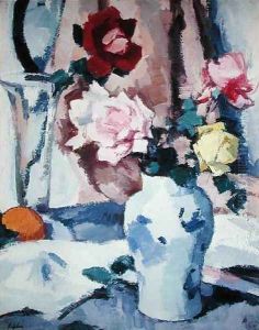 Roses in a Blue and White Vase by Samuel John Peploe