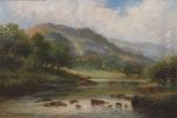 River Landscape With Cattle Watering - view 1