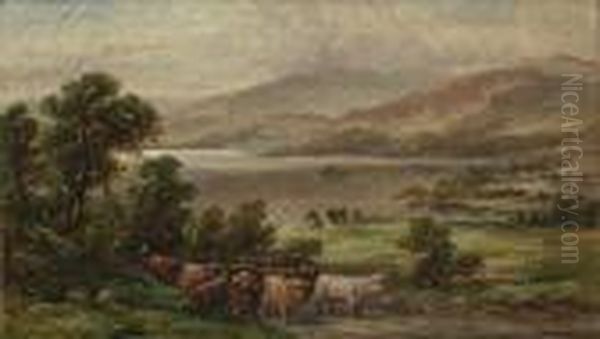 A Drover With Highland Cattle In Front Of Aloch - view 1
