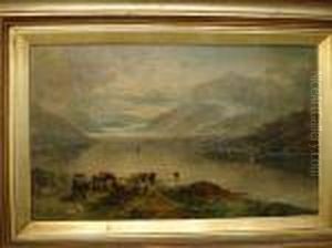Highland Cattle By The Loch by William Langley