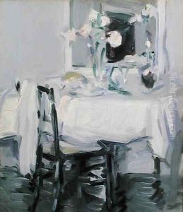 An Interior with Roses in a Vase on a Table by Samuel John Peploe