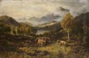 Cattle In Highland Landscapes by William Langley