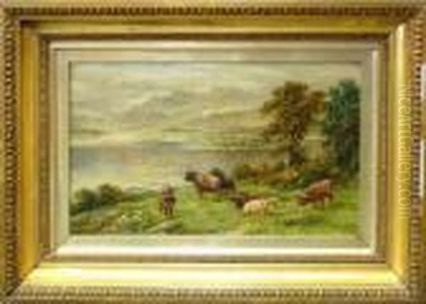 Highland Cattle By A Loch - view 1