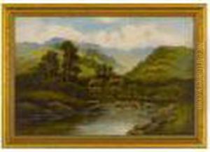 Highland Cattle In A River by William Langley