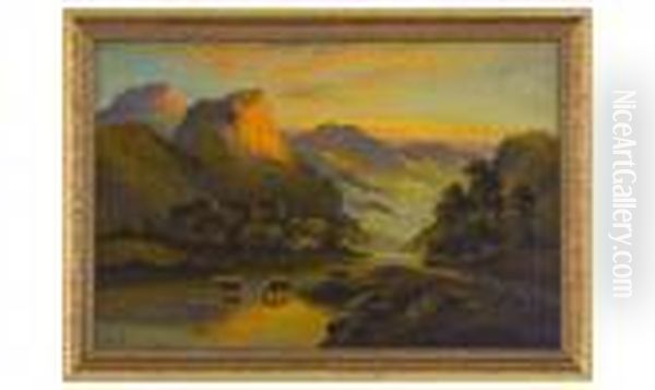 Highland Cattle/river At Sunset. - view 1