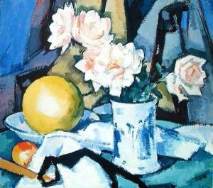 Blue and White Vase, Roses, Melon and Orange by Samuel John Peploe