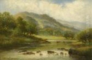 A Highland Summer,a Sunlit Mountainous River Landscape With Cattle A Highland Summer,a Sunlit Mountainous River Landscape With Cattle