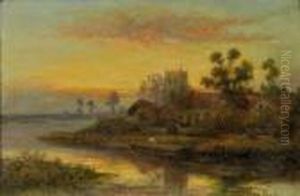 A Figure In A Punt Near A Church