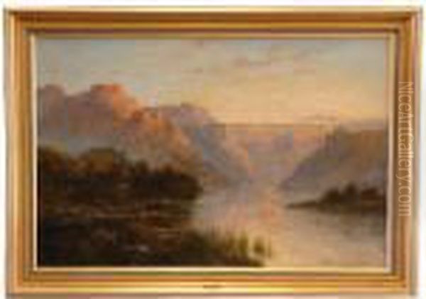 A Mountain Lake At Sunset, Signed - view 1