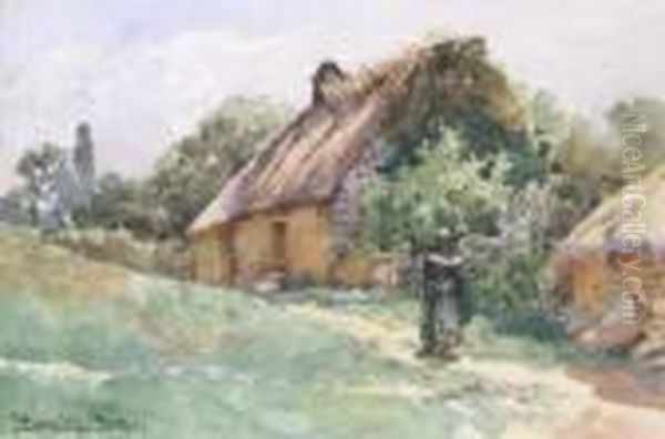 Figure Before Cottages Brittany Inscribed - view 1
