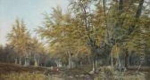 The Faggotgatherers, An Autumn Woodland Scene by William Langley