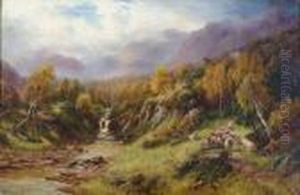 Sheep By A Moorland Stream by William Langley