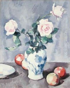 Still Life of Roses in a Blue and White Vase by Samuel John Peploe