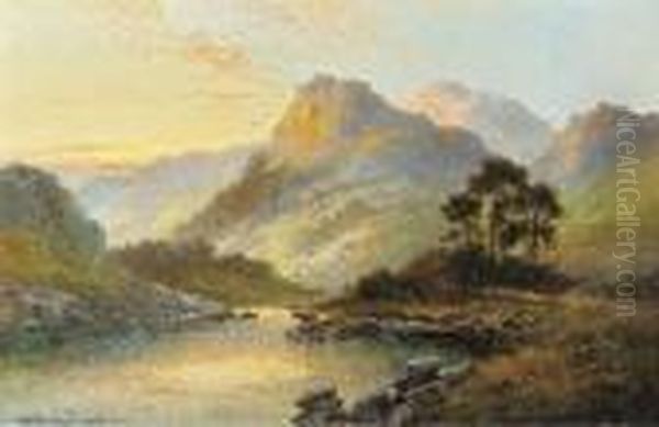 Cattle Watering At Dusk In A Highland Landscape - view 1