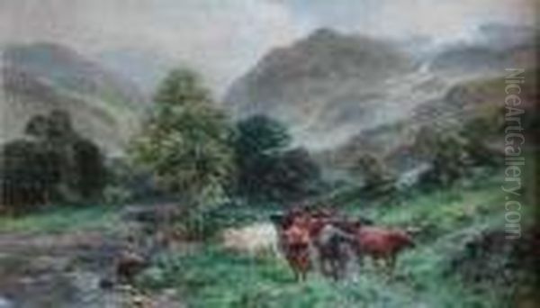 Highland Cattle Watering In A Mountain Stream - view 1