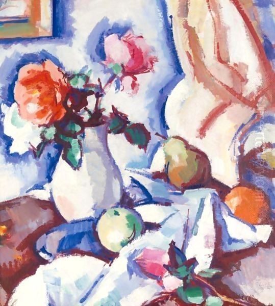 Roses in a White Vase - view 1