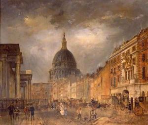 St Martin's le Grand, London, showing the General Post Office and the Bull and Mouth Inn, c.1840 by James Pollard