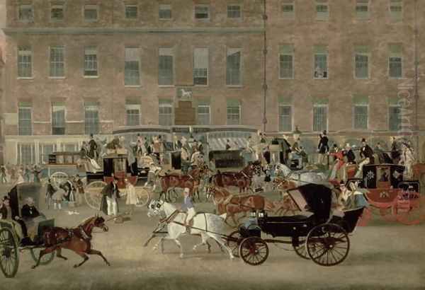 Hatchetts - the White Horse Cellar, Piccadilly, the Devonport Mail and a Barouche in the Foreground - view 1
