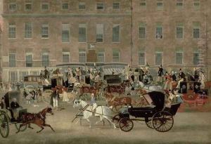 Hatchetts - the White Horse Cellar, Piccadilly, the Devonport Mail and a Barouche in the Foreground by James Pollard