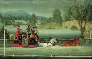 A Royal Mail Coach on a flooded road by James Pollard