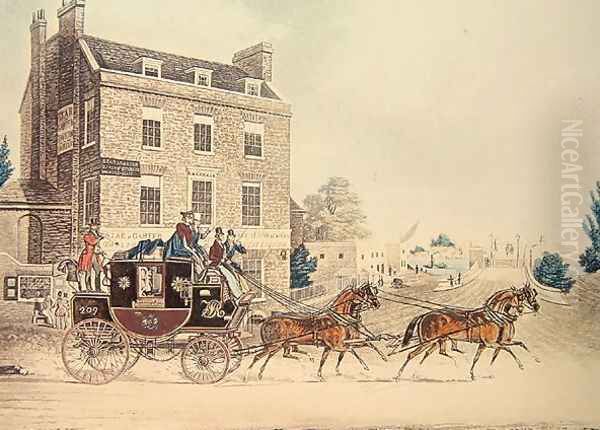 Quicksilver Royal Mail passing the Star and Garter at Kew Bridge, 1835 - view 1