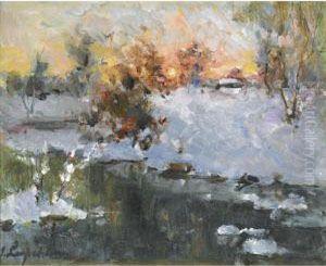 Paysage D'hiver Au Soleil Couchant