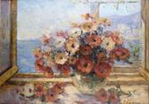 Vase D'anemones Devant La Mer