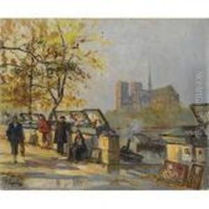 Book Sellers Along The Seine by Georges Lapchine