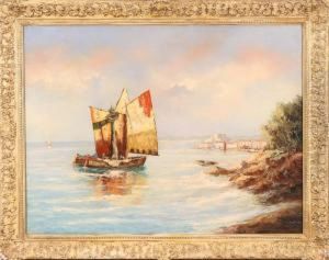Boats In A Harbor by Georges Lapchine
