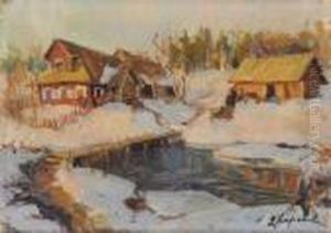 Village Russe Sous La Neige by Georges Lapchine