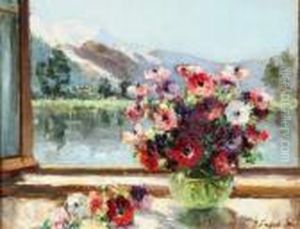 Vase De Fleurs A La Fenetre D'un Chalet