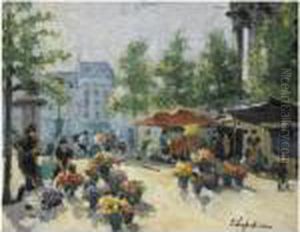 Flower Market At The Madeleine, Paris by Georges Lapchine