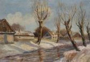 Lapchine, Georgi
Alexandrovich:winterlandscape With Houses. Oil On Canvas. Signed. -
Restored.little Hole. Minimally Stained by Georges Lapchine