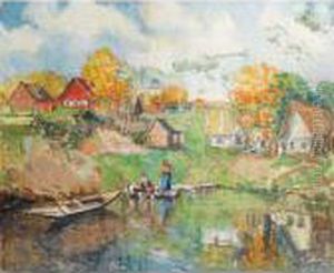 Village Au Bord D'un Lac En Russie